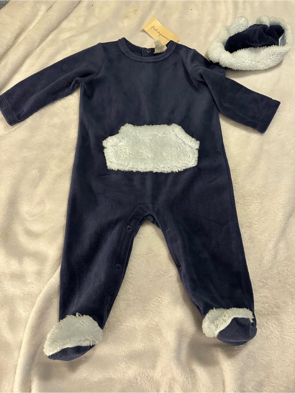 Navy Fleece Baby One-Piece with Plush Accents